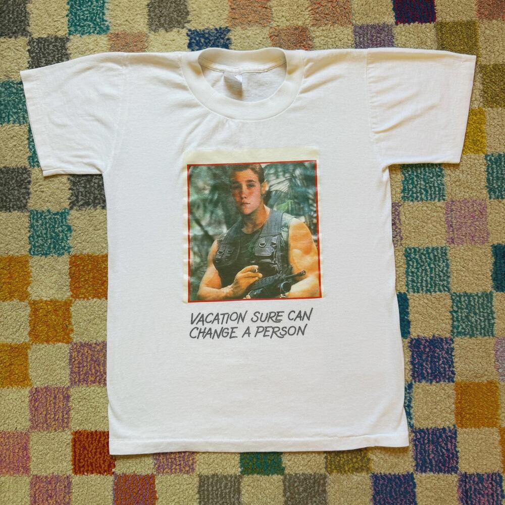 Vintage 80s Vacation Sure Can Change A Person Photo T Shirt USA Military Small